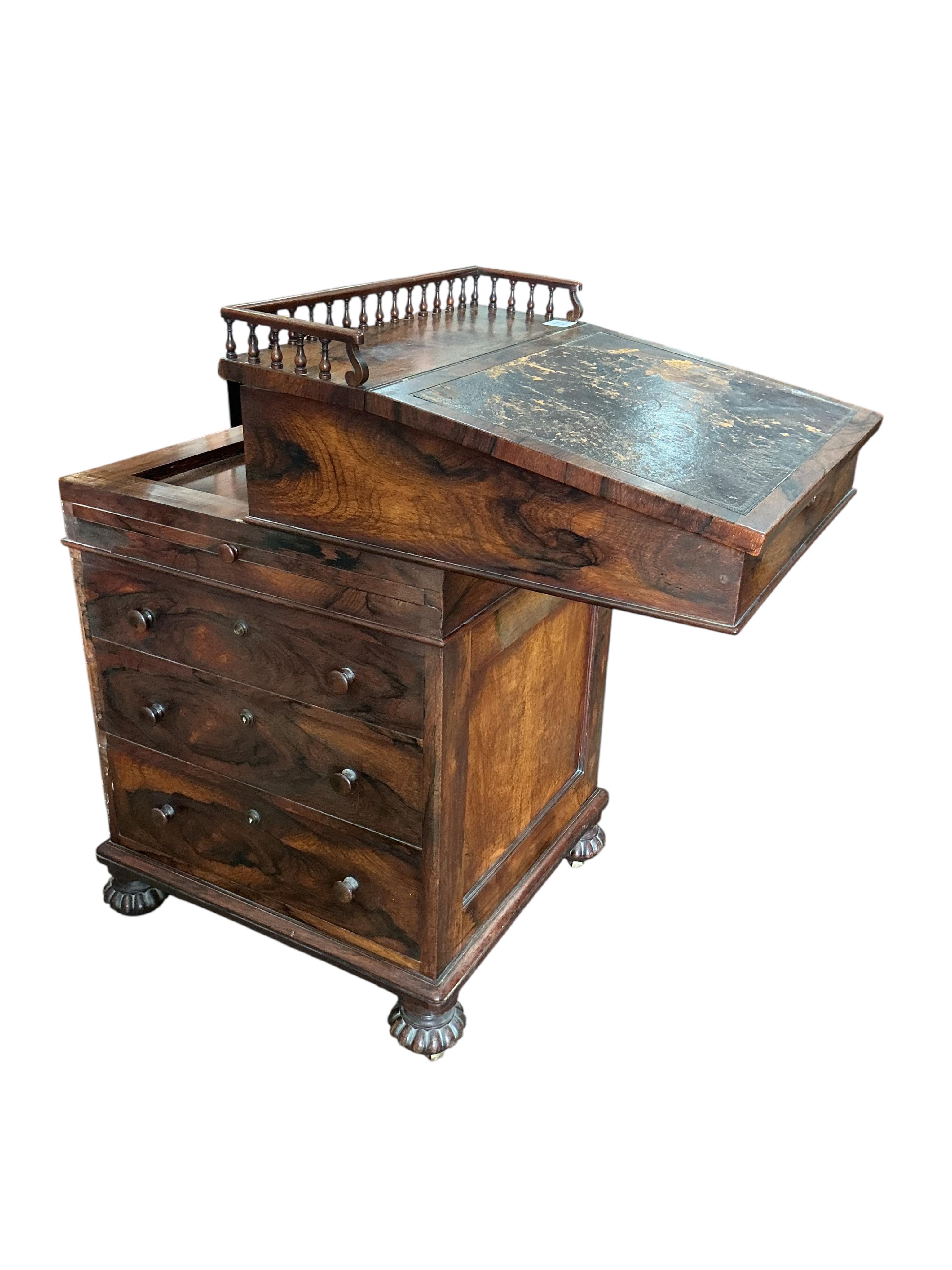 A William IV rosewood davenport, width 52cm, depth 56cm, height 88cm